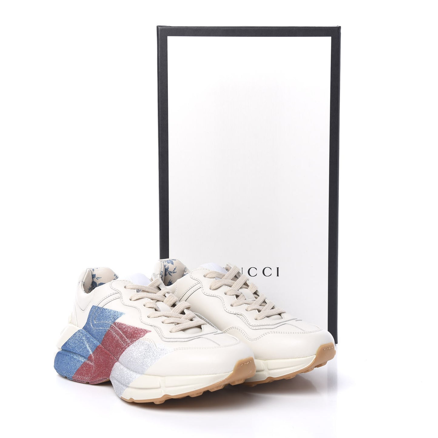 Calfskin Glitter Web Print Womens Rhyton Sneakers 35.5 Mystic White