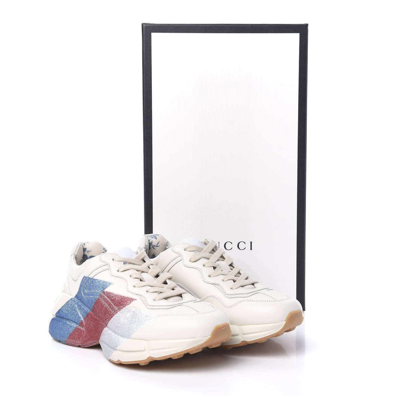 Gucci Calfskin Glitter Web Print Womens Rhyton Sneakers 35.5 Mystic White 9 of 9