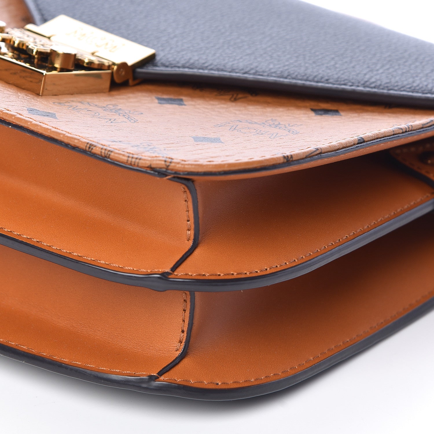 MCM Visetos Calfskin Small Patricia Crossbody Bag Cognac Black 9 of 9