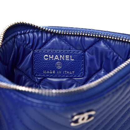 Chanel Caviar Chevron Quilted Small Cosmetic Case Blue 6 of 8