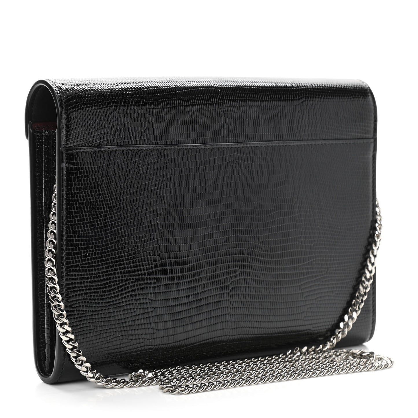 Patent Lizard Embossed Monogram Cassandra Chain Wallet Black