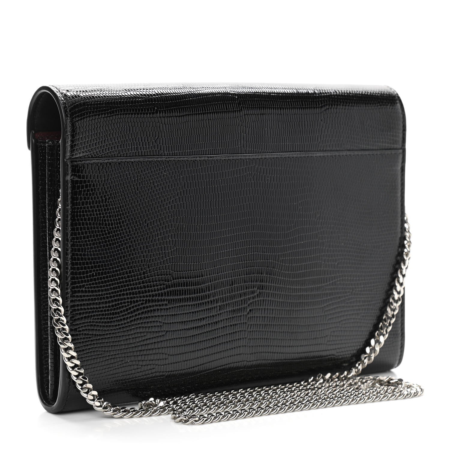 Saint Laurent Patent Lizard Embossed Monogram Cassandra Chain Wallet Black 3 of 11