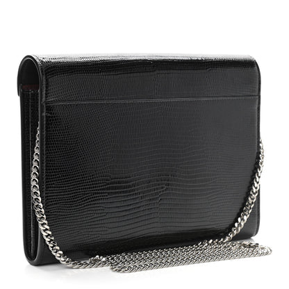 Saint Laurent Patent Lizard Embossed Monogram Cassandra Chain Wallet Black 3 of 11