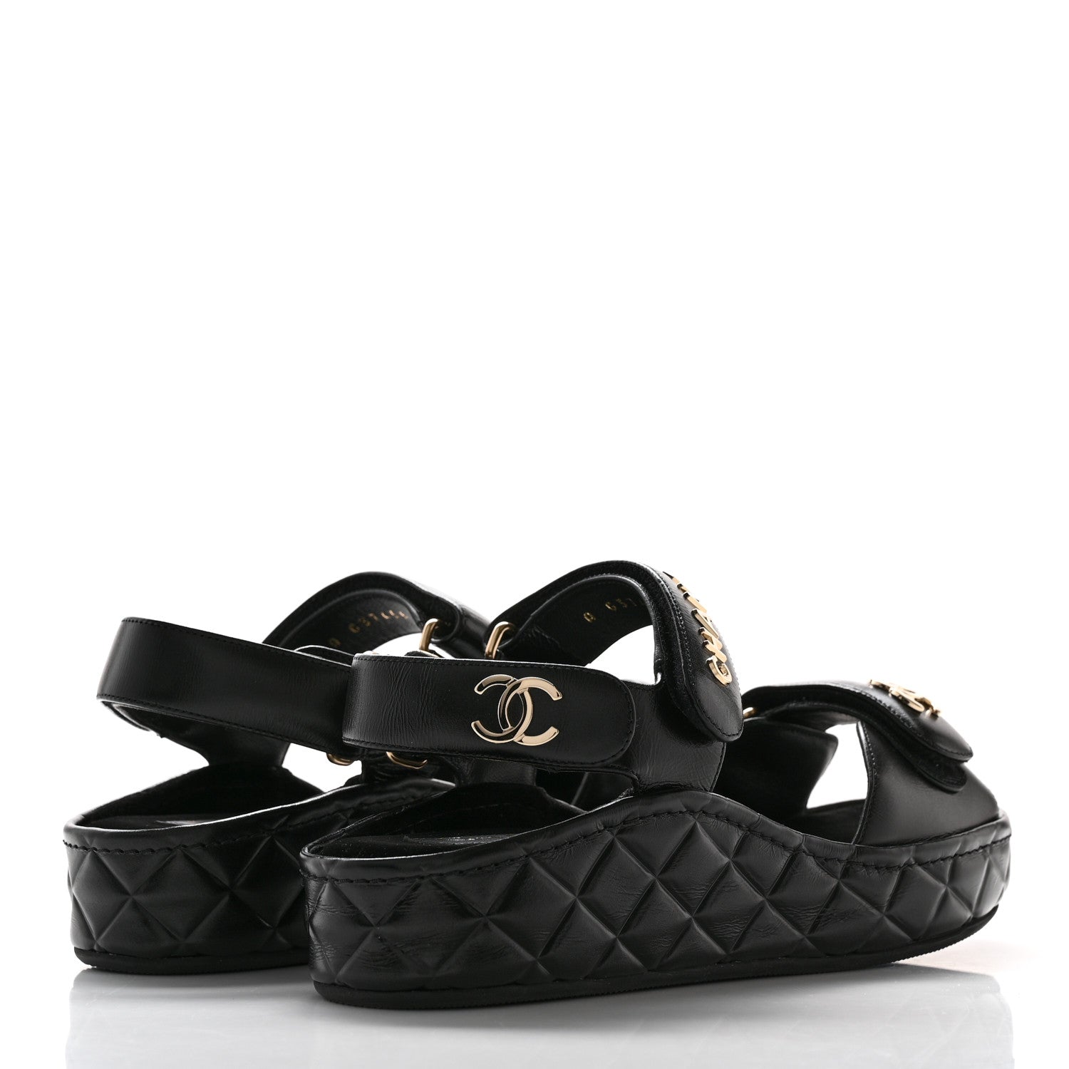 Chanel Shiny Calfskin Logo Platform Sandals 36 Black 4 of 11