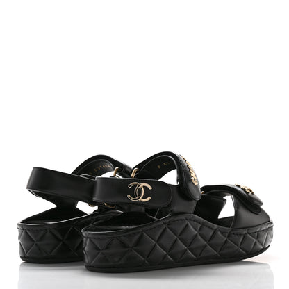 Chanel Shiny Calfskin Logo Platform Sandals 36 Black 4 of 11
