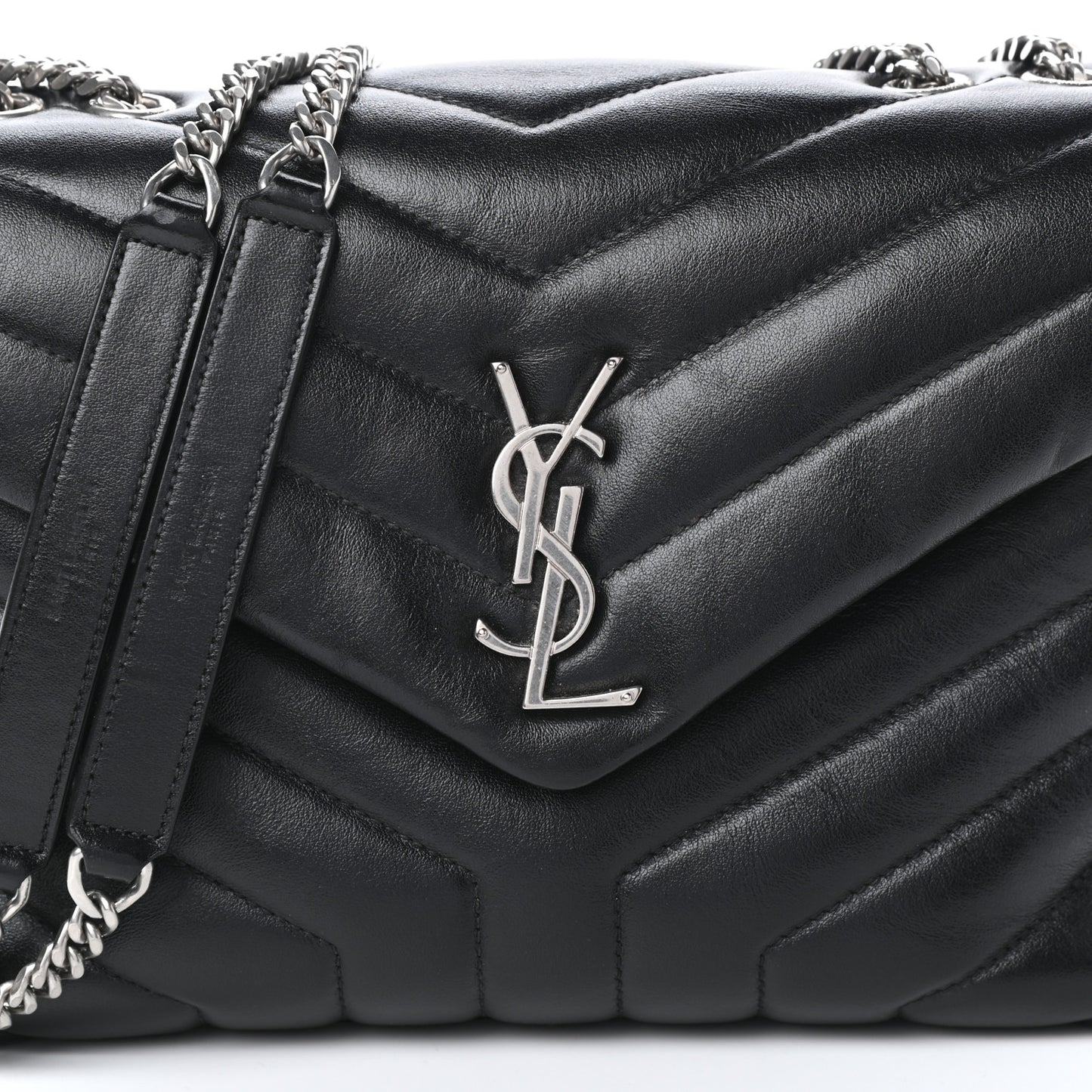 Calfskin Y Quilted Monogram Small Loulou Chain Satchel Black