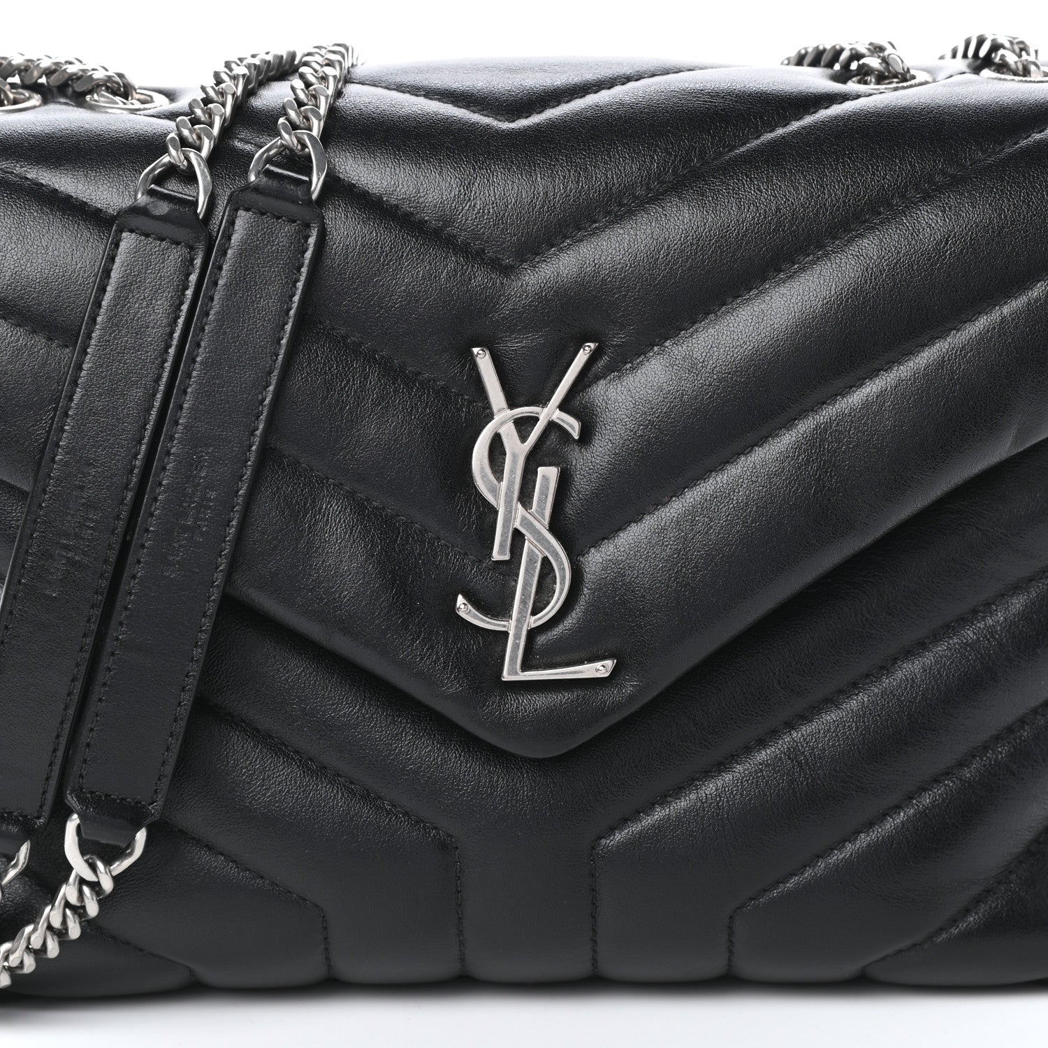 Saint Laurent Calfskin Y Quilted Monogram Small Loulou Chain Satchel Black 9 of 11