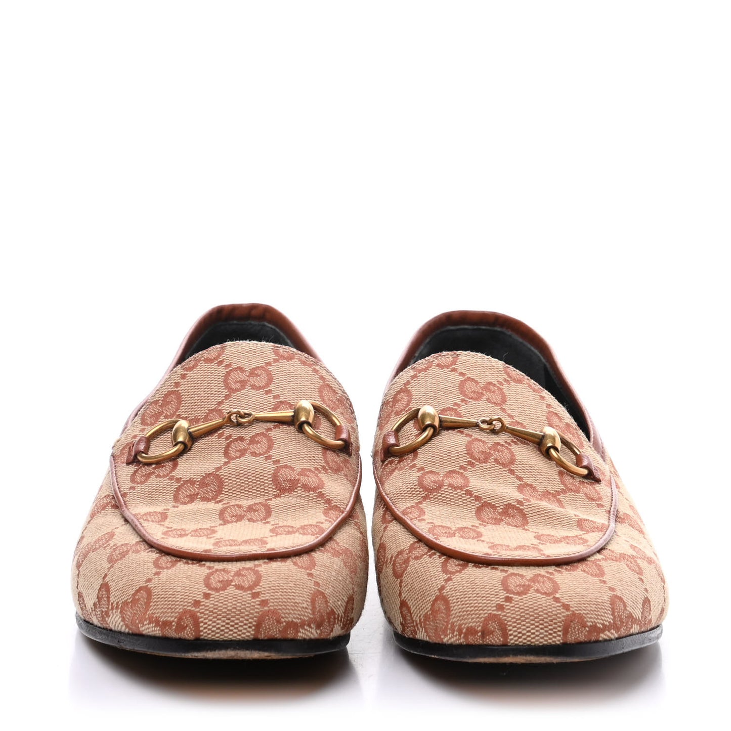 Canvas GG Monogram Horsebit Womens Jordaan Loafers 38 Beige Ruggine Rust