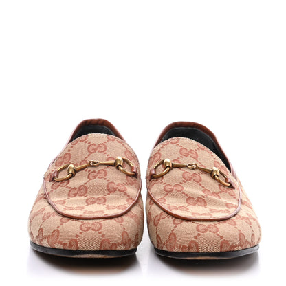 Gucci Canvas GG Monogram Horsebit Womens Jordaan Loafers 38 Beige Ruggine Rust 2 of 12