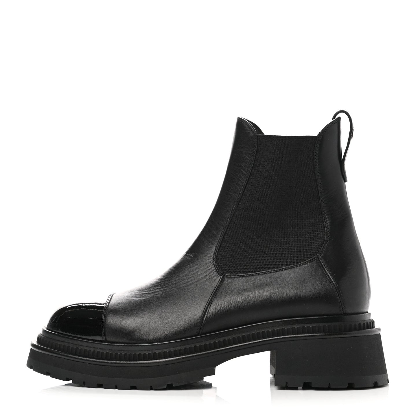 Crumpled Calfskin Patent Cap Toe Short Boots 39 Black