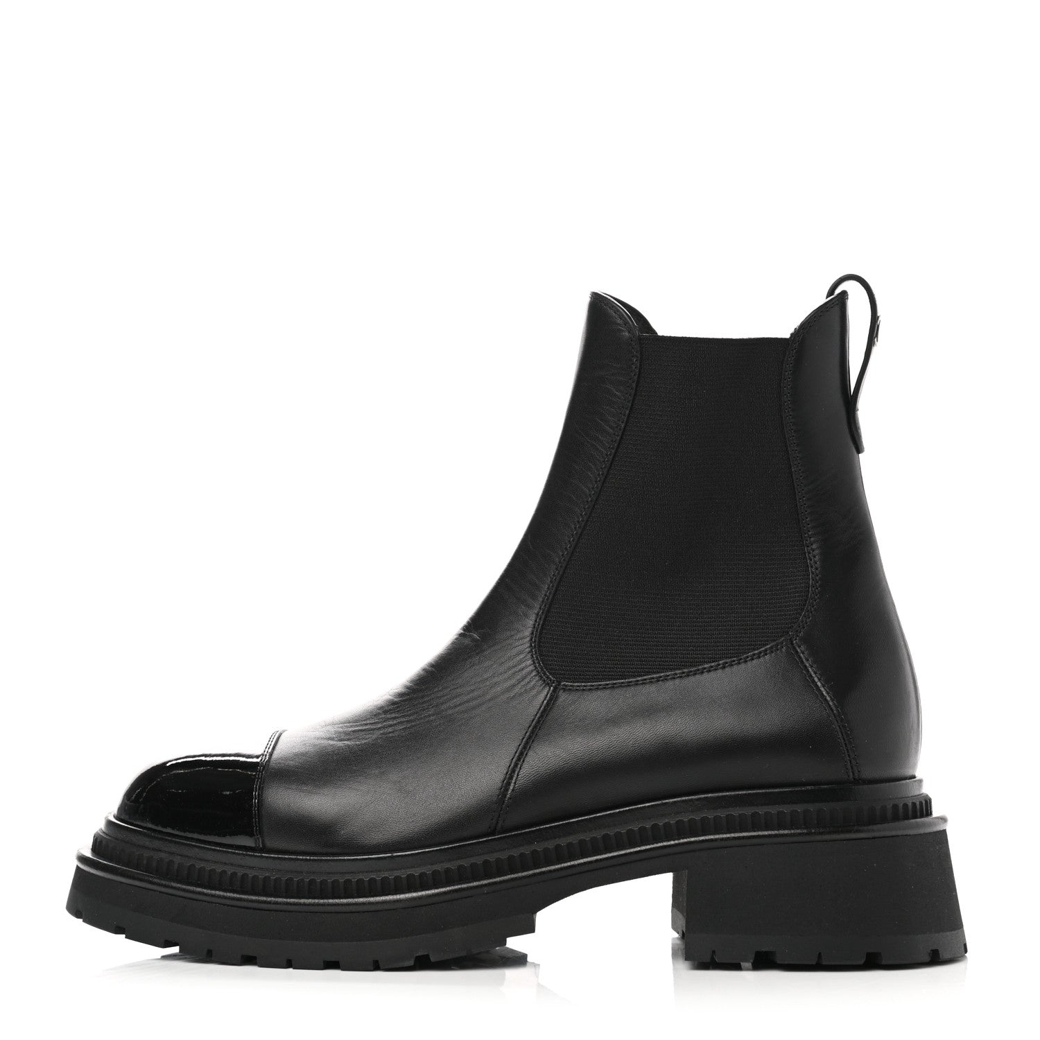 Chanel Crumpled Calfskin Patent Cap Toe Short Boots 39 Black 1 of 8