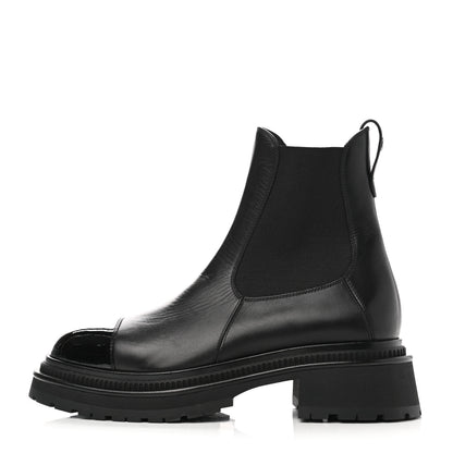 Chanel Crumpled Calfskin Patent Cap Toe Short Boots 39 Black 1 of 8