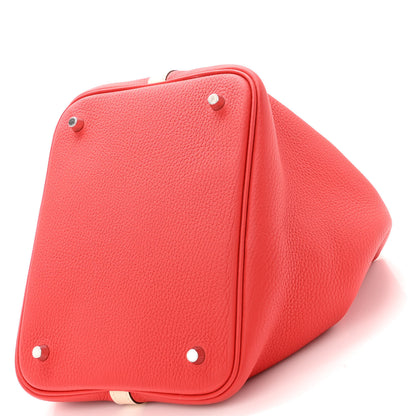 Hermes Taurillon Clemence Swift Eclat Picotin Lock 22 MM Rouge Tomate Rose Eglantine 8 of 13