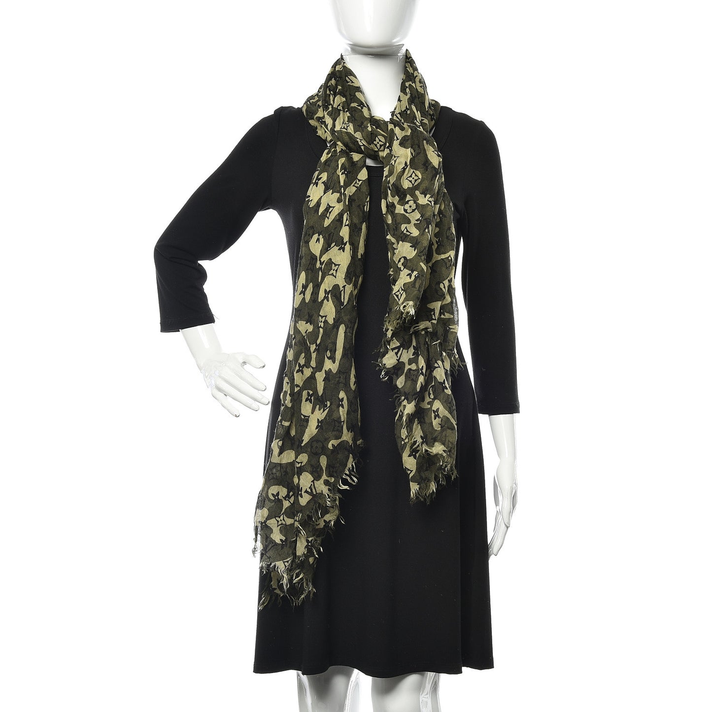 Cashmere Silk Monogramouflage Etole Scarf Kaki