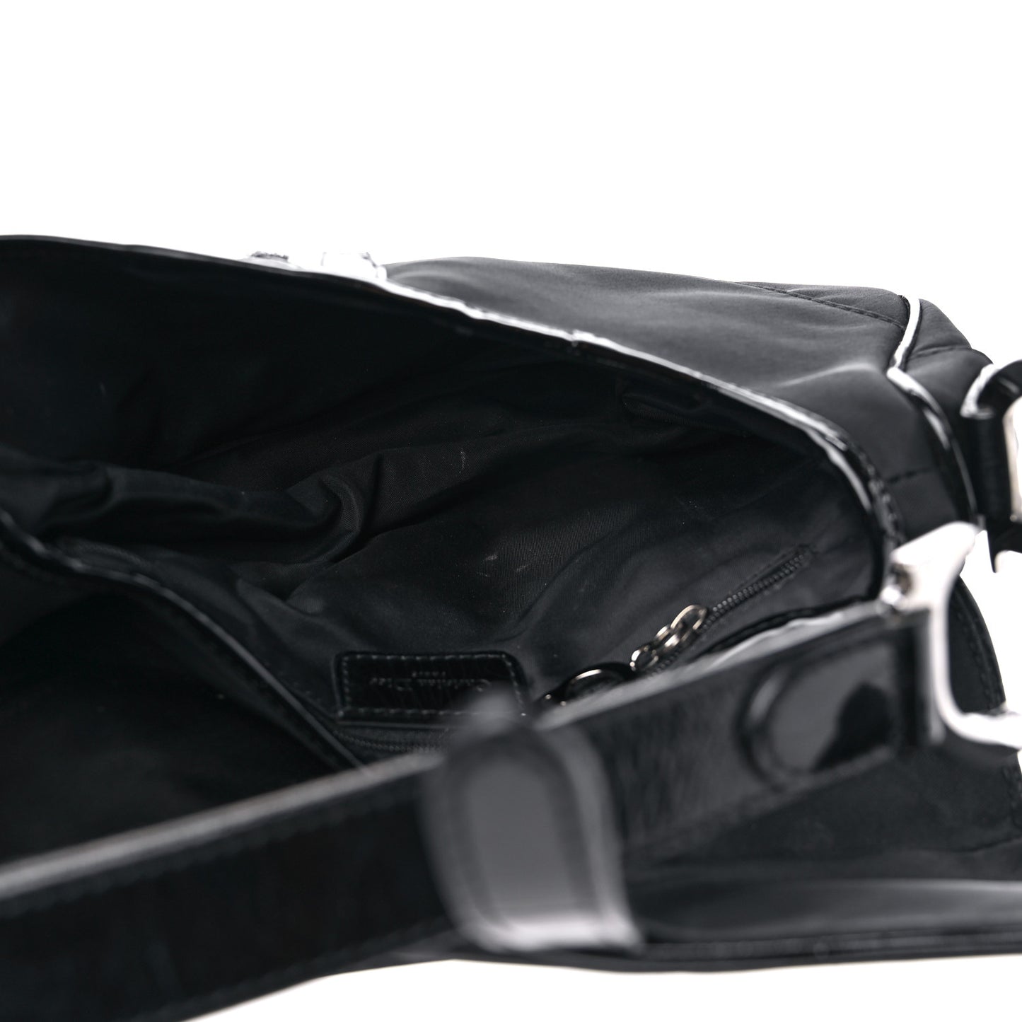 Canvas Patent Calfskin Saddle Bag Black