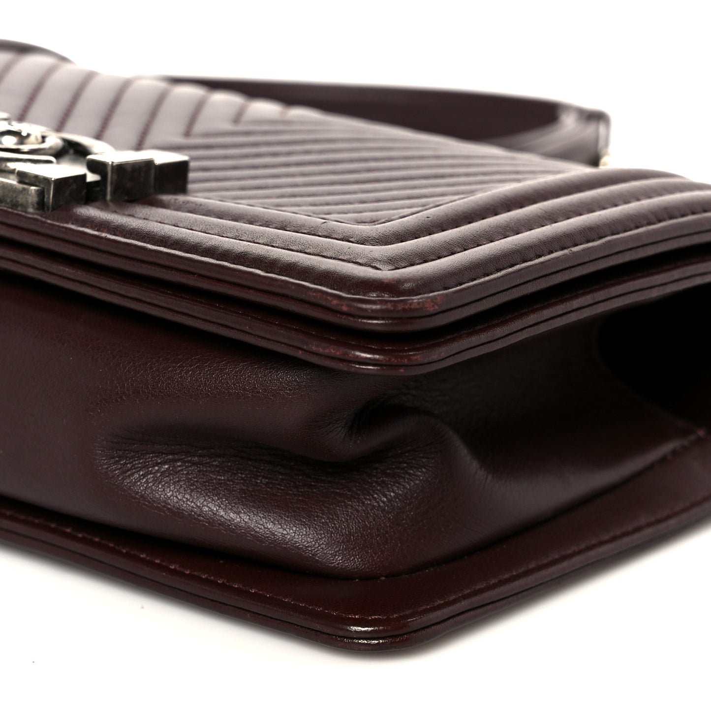Calfskin Chevron Quilted Small Boy Flap Burgundy