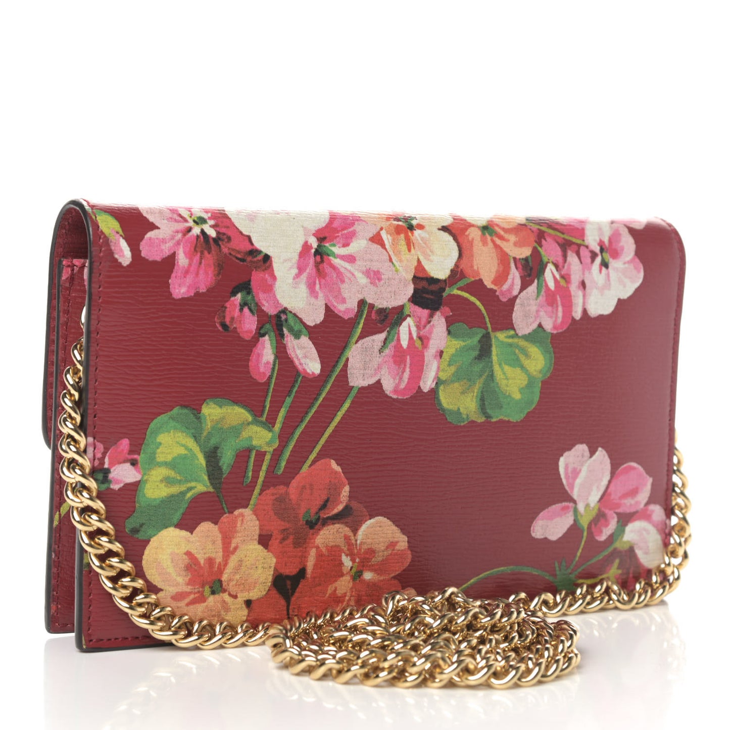 Shangai Calfskin Blooms Print Icon Chain Wallet Romantic Cerise Multicolor