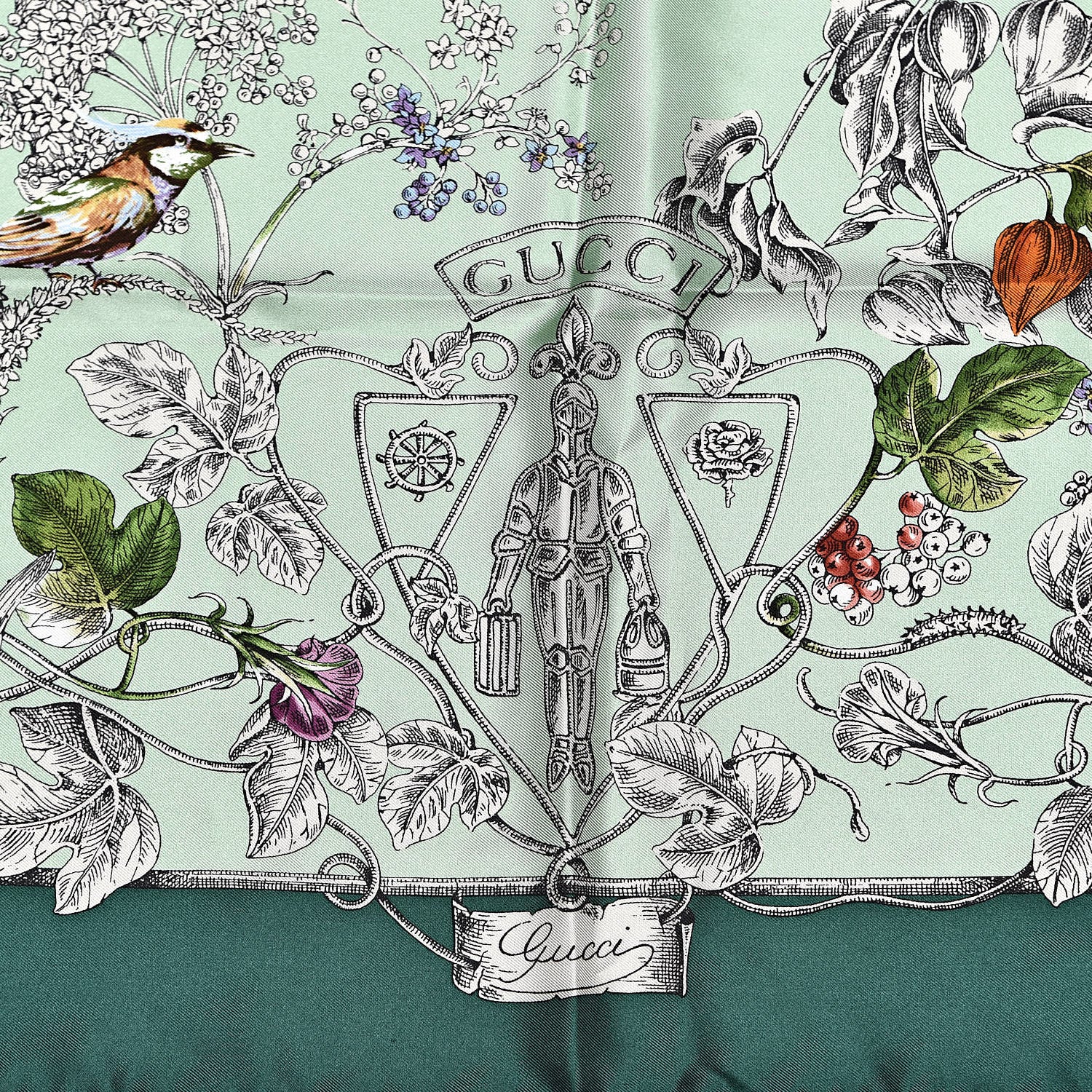 Gucci Silk Twill Wondergardenia Square Scarf Emerald 5 of 5