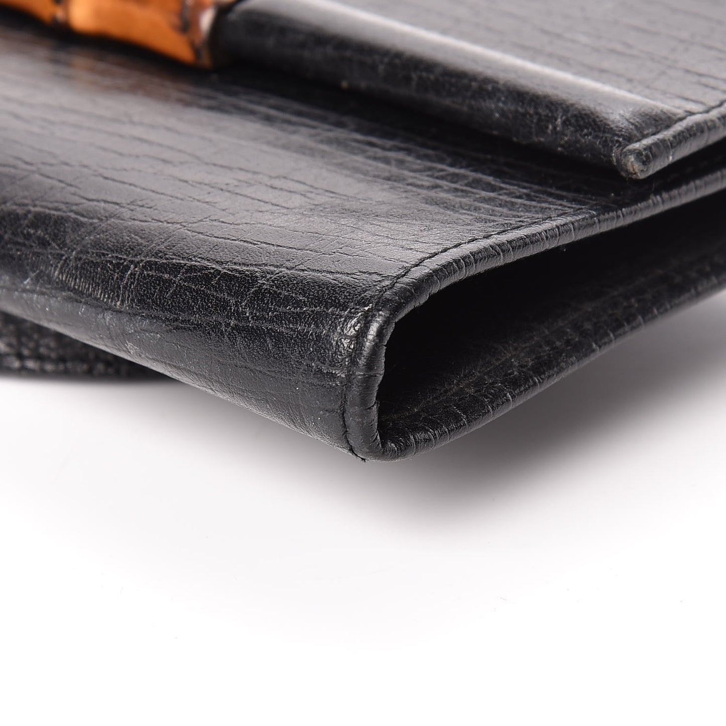 Textured Calfskin Bamboo Bar Clutch Black