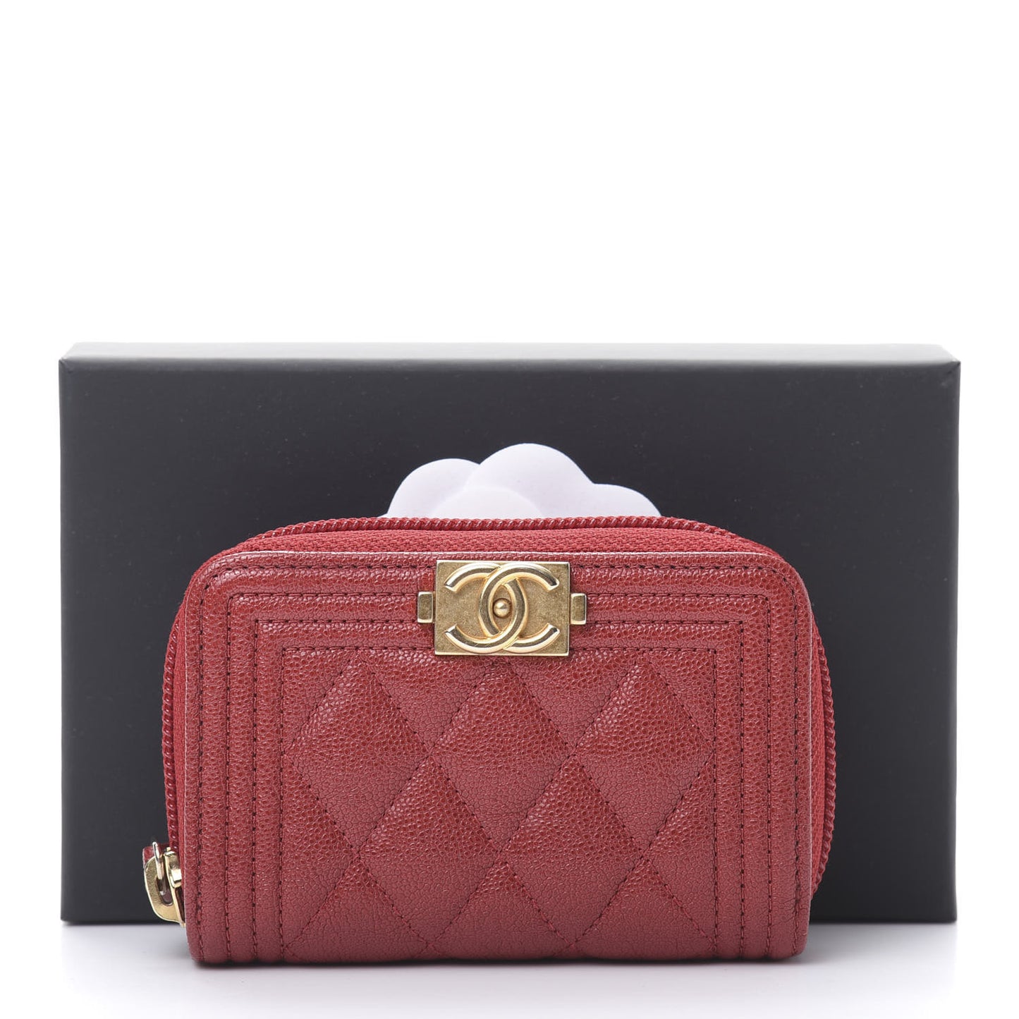 Iridescent Caviar Quilted Boy Zip Around Coin Purse Wallet Red