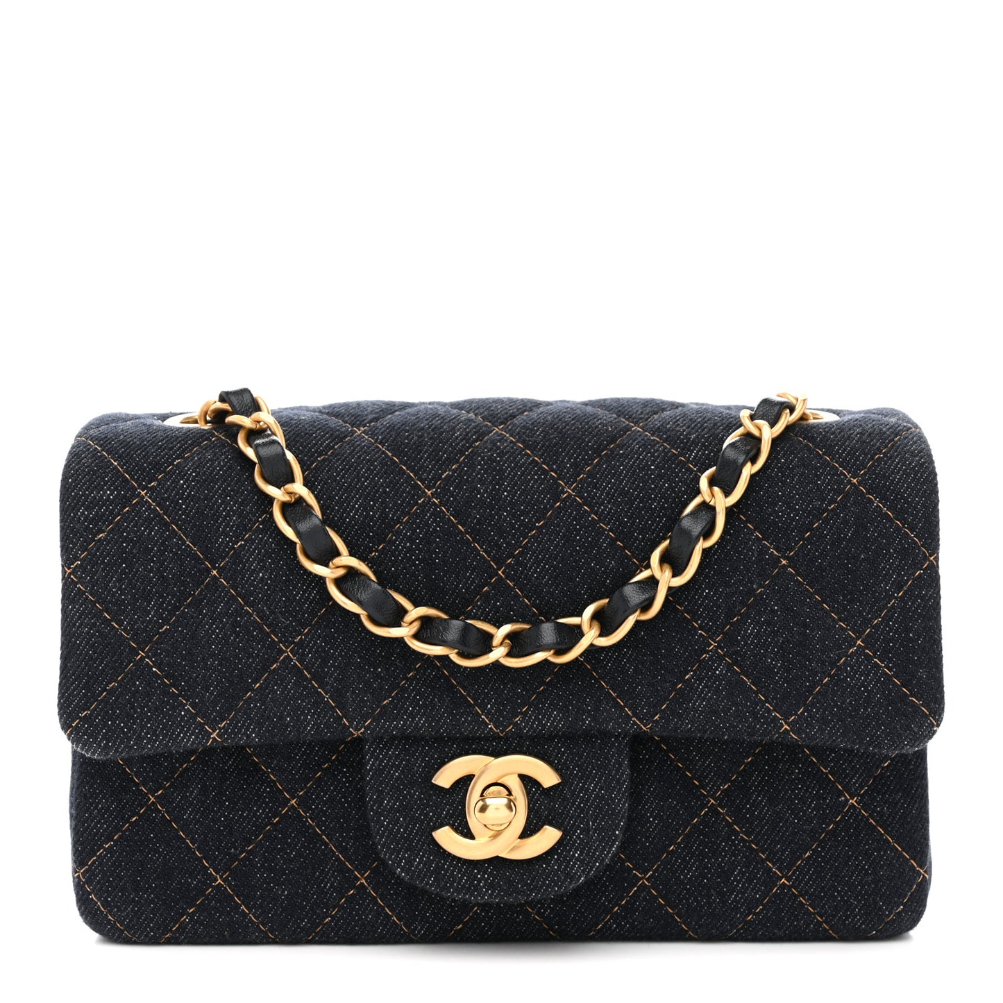 Denim Quilted Mini Rectangular Flap Dark Blue