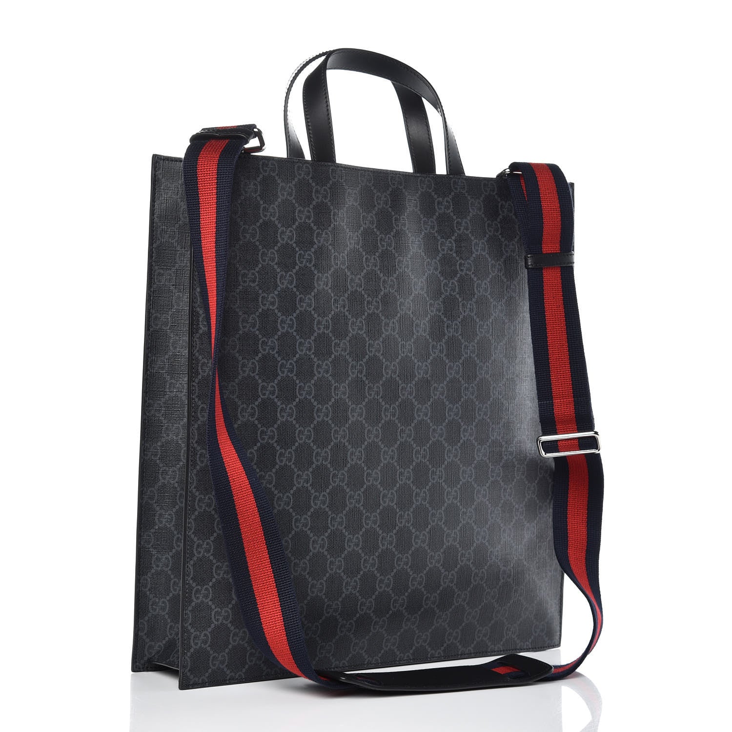 Gucci Soft GG Supreme Monogram Appia Calfskin Web Vertical Tote Black 3 of 8