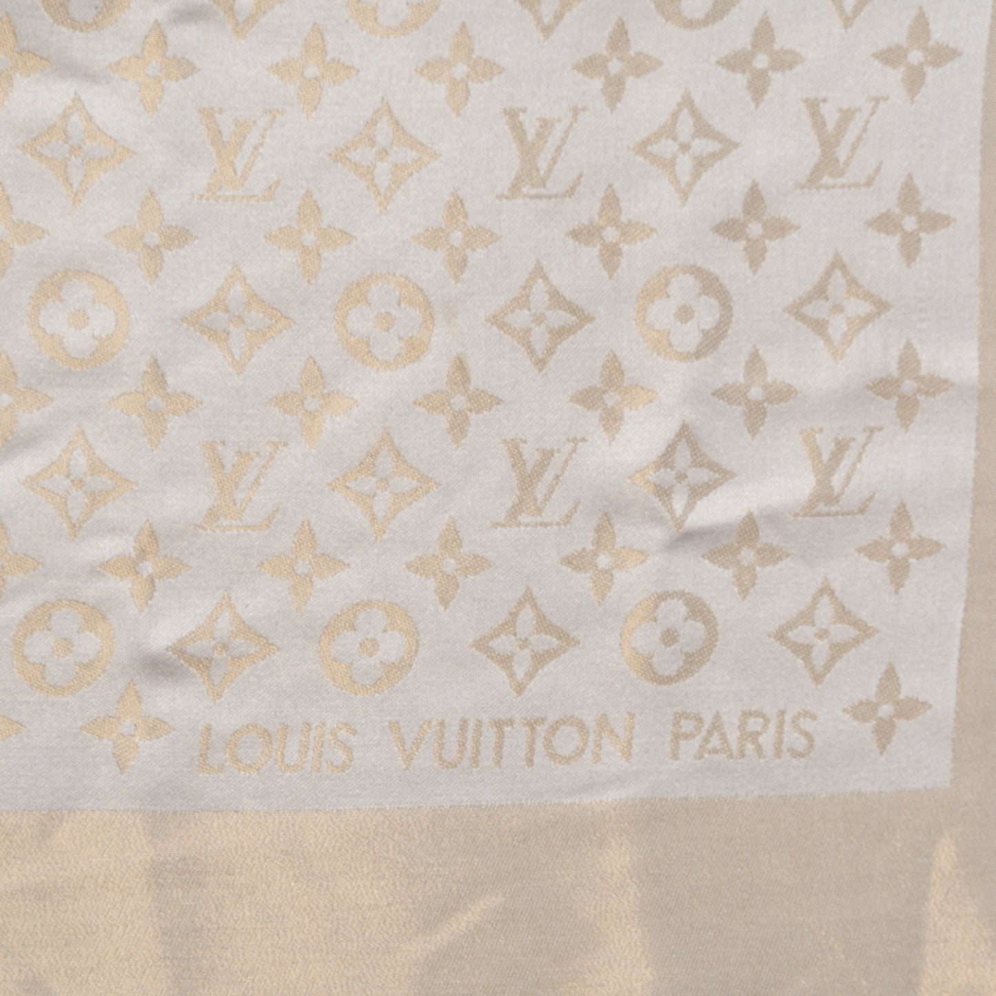 Silk Wool Monogram Shine Shawl Beige