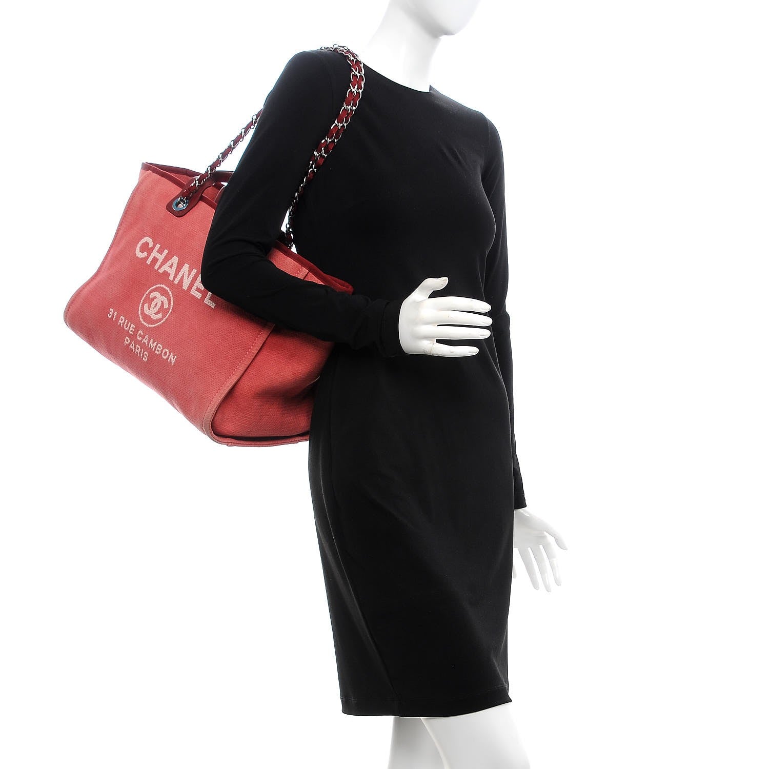 Chanel Canvas Large Deauville Tote Red 2 of 15