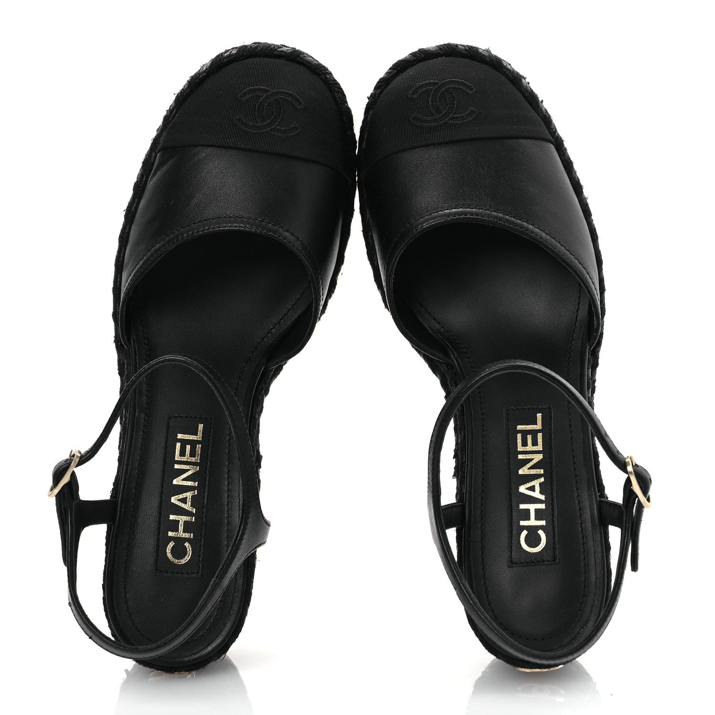 Lambskin Grosgrain CC Espadrilles Wedges 38 Black
