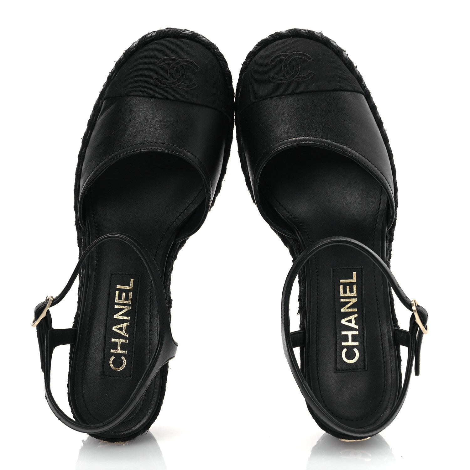 Chanel Lambskin Grosgrain CC Espadrilles Wedges 38 Black 2 of 14