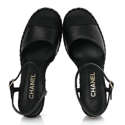 Chanel Lambskin Grosgrain CC Espadrilles Wedges 38 Black 2 of 14