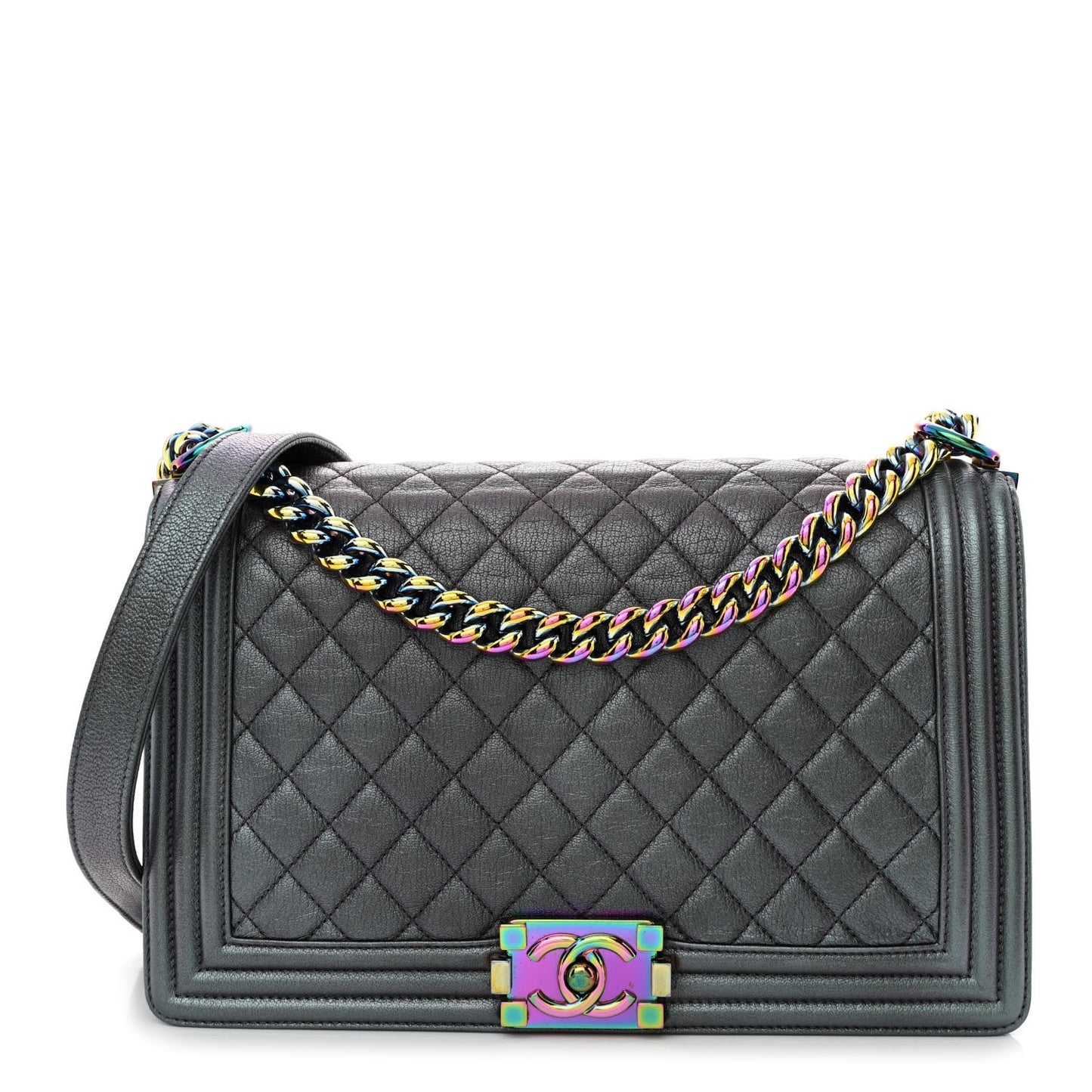 Iridescent Goatskin Quilted New Medium Boy Flap Purple