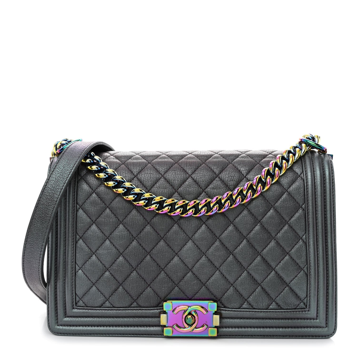 Chanel Iridescent Goatskin Quilted New Medium Boy Flap Purple 1 of 14