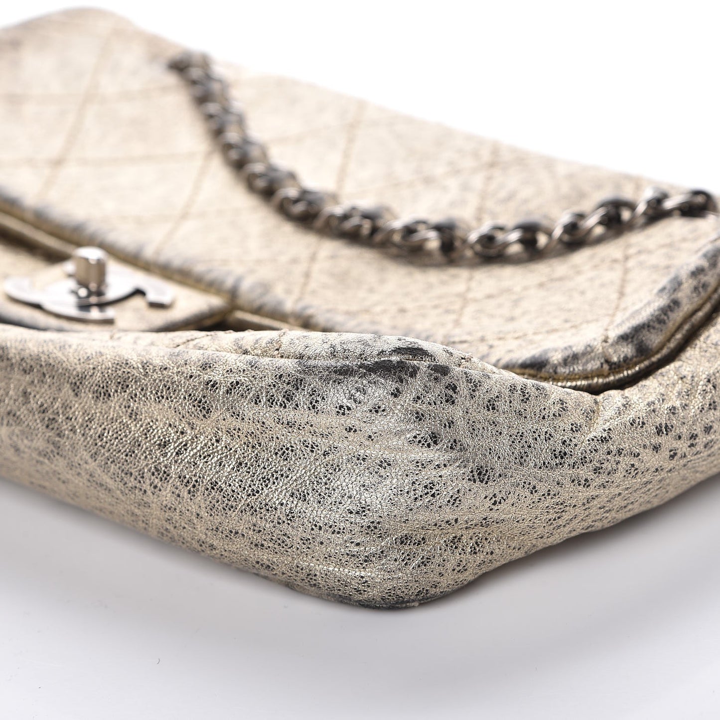Distressed Metallic Lambskin Quilted Le Marais Ligne Flap Gold