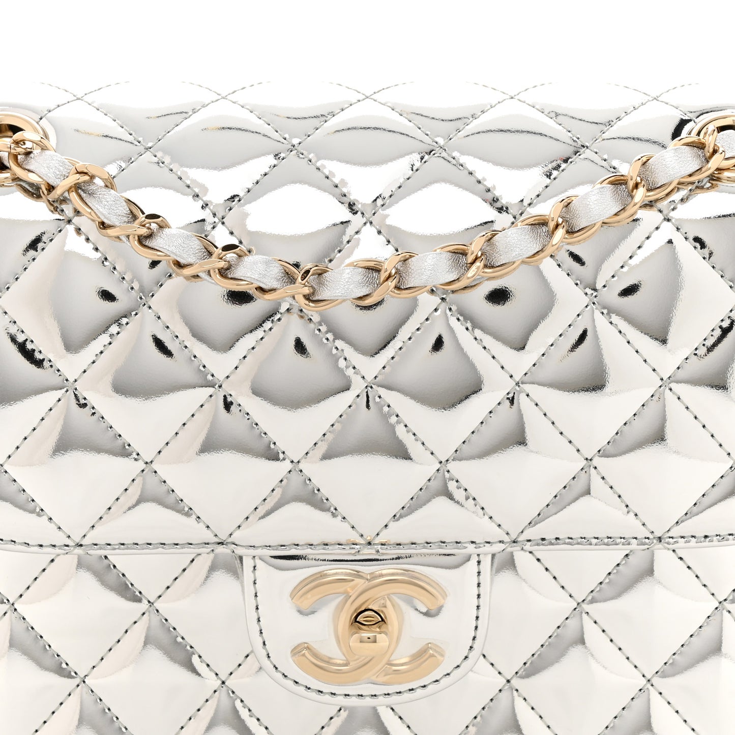 Mirror Calfskin Metallic Calfskin Medium Hollywood Boulevard Flap With Star Coin Purse Silvery