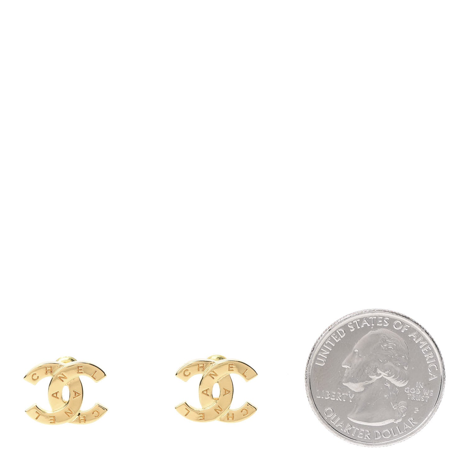 Chanel Metal CC Paris Button Stud Earrings Gold 2 of 5