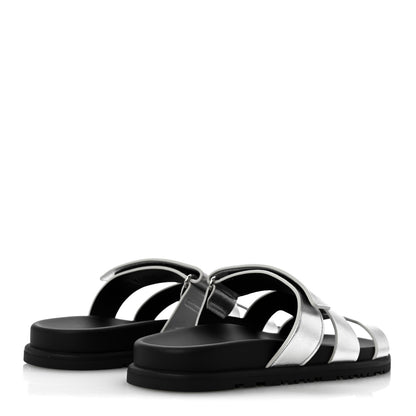 Hermes Metallic Goatskin Womens Chypre Sandals 38 Argent 5 of 10