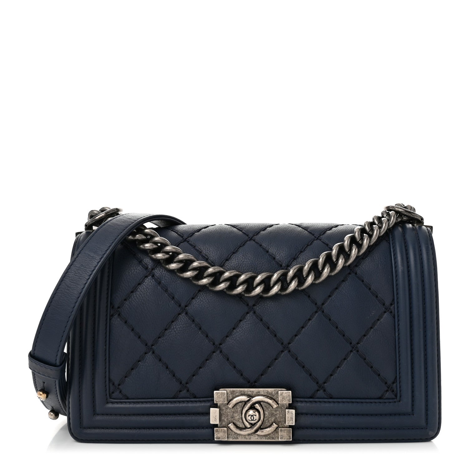 Chanel Calfskin Double Stitch Medium Boy Flap Navy Blue 1 of 10