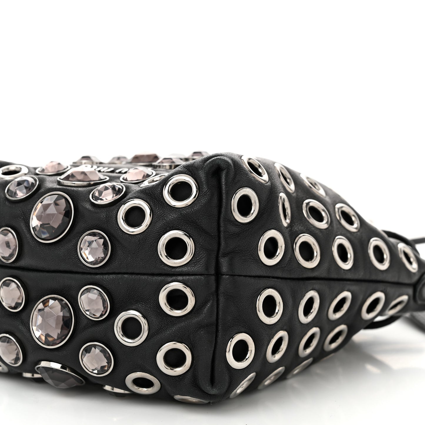 Nappa Jeweled Grommet Starlight Bucket Bag Black