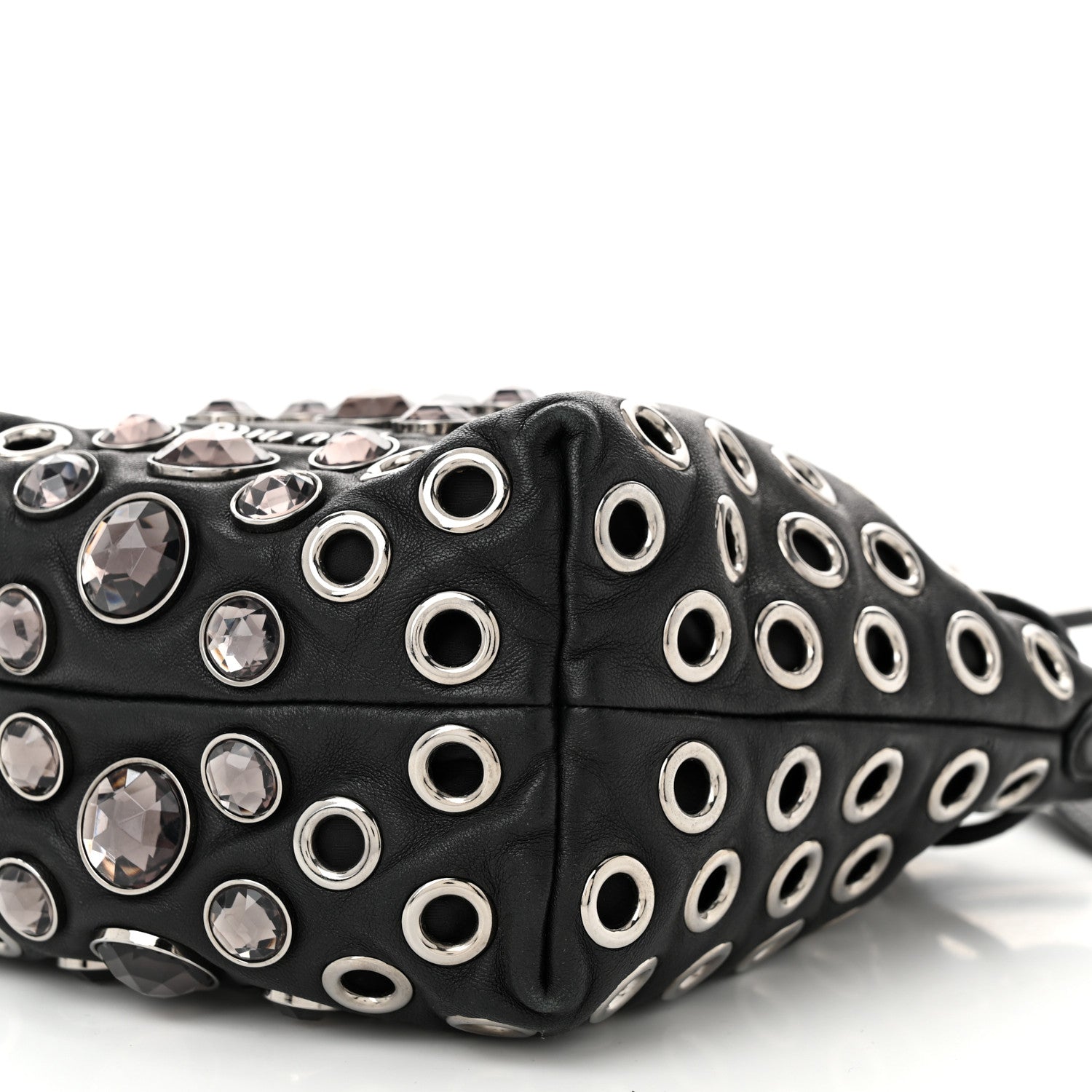 Miu Miu Nappa Jeweled Grommet Starlight Bucket Bag Black 9 of 10