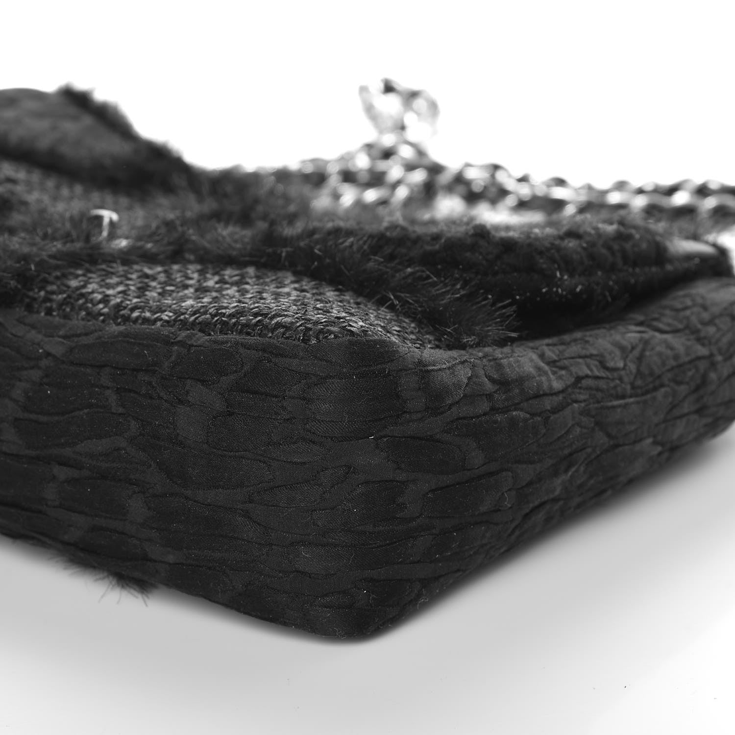 Chanel Tweed Faux Fur Patchwork Jumbo Single Flap Black 10 of 10