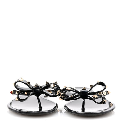 Valentino Garavani PVC Jelly Rockstud Bow Thong Sandals 41 Black 3 of 10