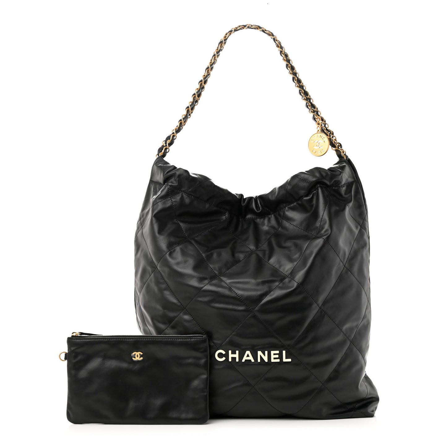 Calfskin Quilted Large Chanel 22 Black