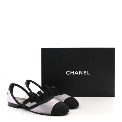 Chanel Mesh Grosgrain Mary Janes Flats 37 Light Pink Black 10 of 10