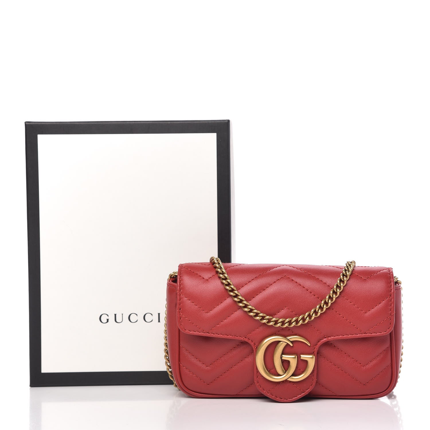 Gucci Calfskin Matelasse Super Mini GG Marmont Shoulder Bag Hibiscus Red 11 of 11