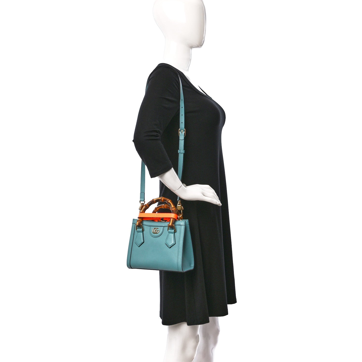 Gucci Wonka Grain Calfskin Mini Diana Tote Bag Dusty Azure Orange Fluo 2 of 9