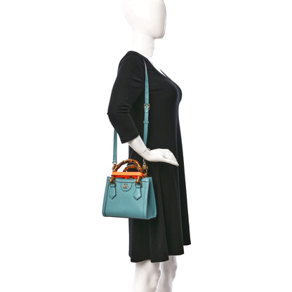 Gucci Wonka Grain Calfskin Mini Diana Tote Bag Dusty Azure Orange Fluo 2 of 9