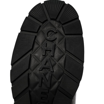 Chanel Shiny Calfskin Patent Quilted Chain Lace Up Combat Boots 37 Black 14 of 15