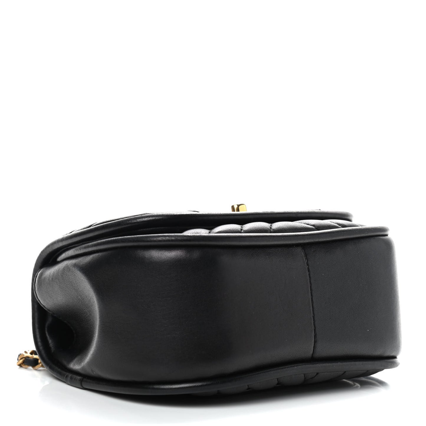 Lambskin Reverse Chevron Quilted Mini Round Top Handle Flap Black