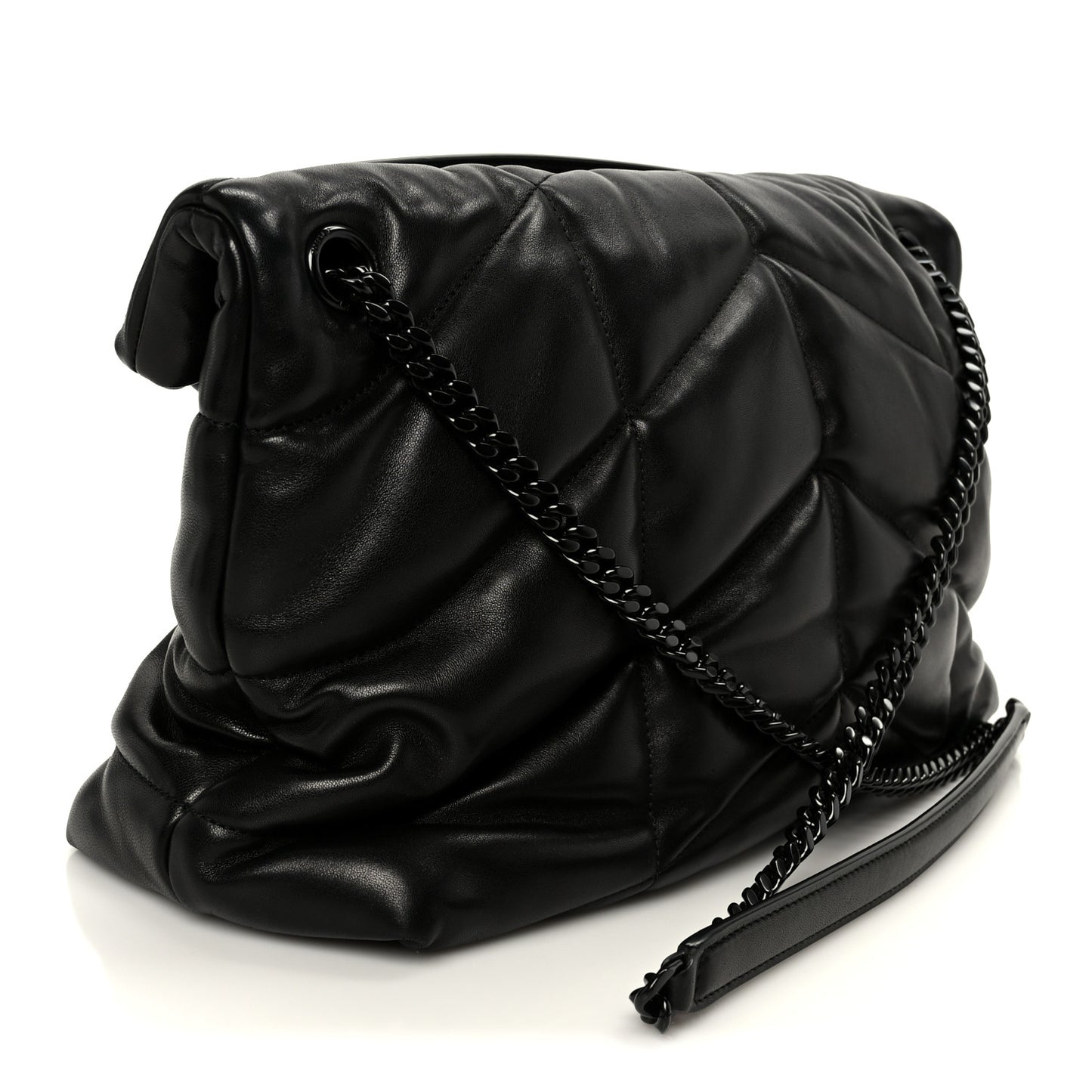 Lambskin Quilted Monogram Monochrome Medium Loulou Puffer Chain Satchel Black